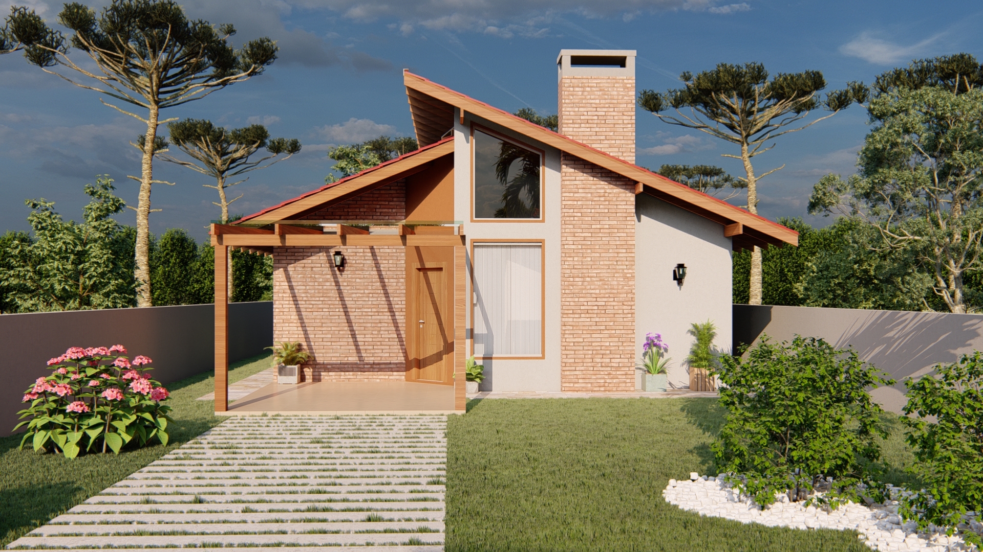 Projeto de Casa Rústica com Tijolo à Vista em Mafra SC